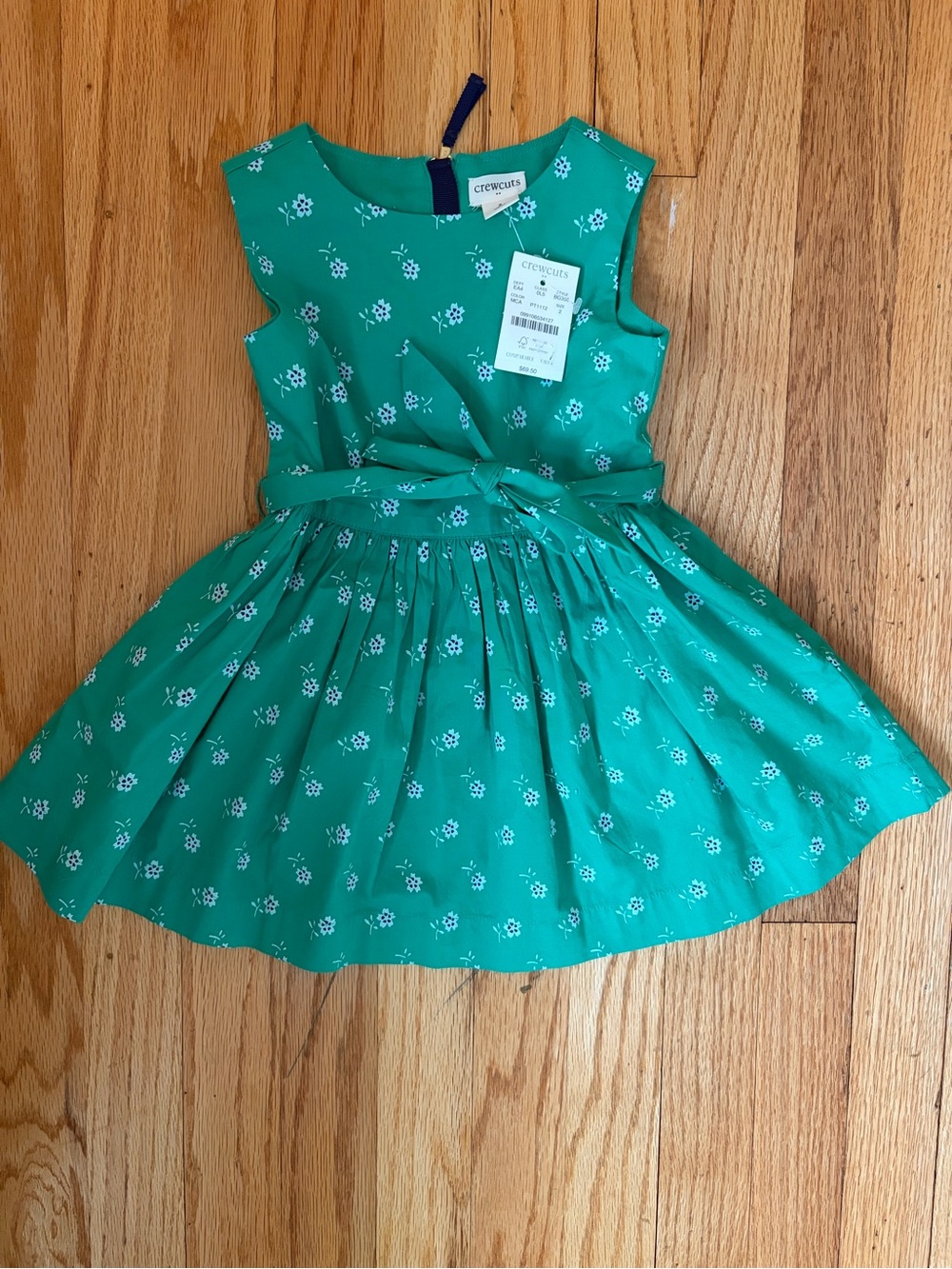 NWT Crewcuts 2T Green Floral Pleated Dress with Waist Bow